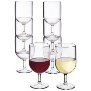 US Acrylic Stackable 8oz Plastic Wine Stems Clear BPA-Free Made in USA Set of 8